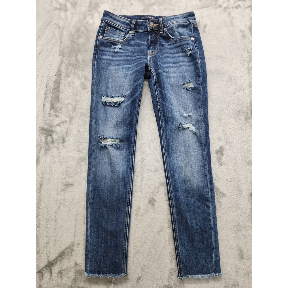 VIGOSS Jeans Women 25x27 Blue Jagger Distressed Classic Fit Skinny Stretch Denim